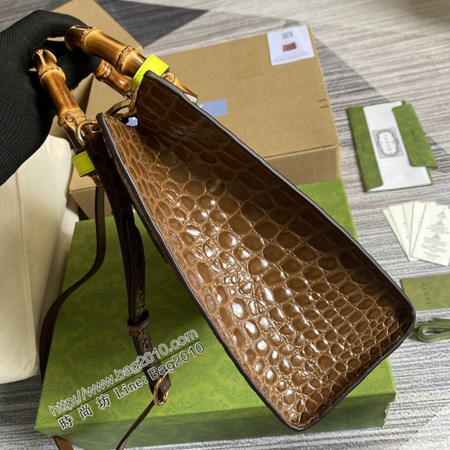 Gucci新款女包 古馳鱷魚紋牛皮竹節包 竹節提手雙G配件 Gucci小號托特包 660195  ydg3300
